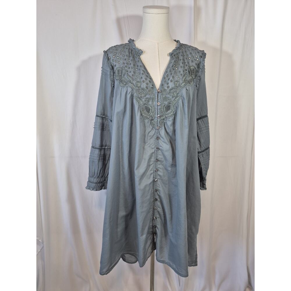 Sundance Catalog Andi Lace Blue Cotton Blend Mini Dress Large - Picture 2 of 11